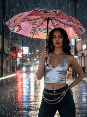 NWT Von Dutch Compact Automatic Umbrella “Pink Jax"